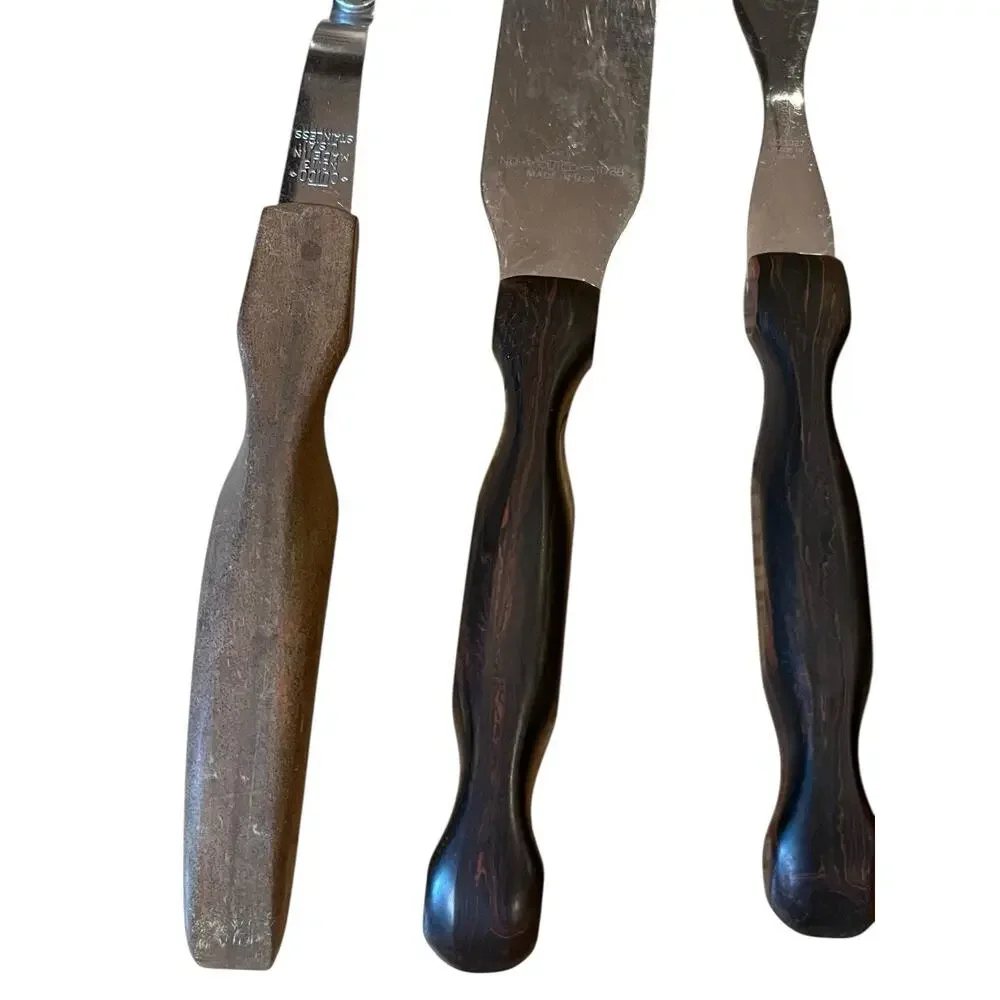 4 VTG Cutco 2 Chef Forks, Slotted Spoon, Spreader Knife Lot Brown